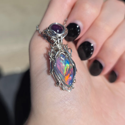 Sterling Silver Aura Opal & Amethyst Necklace