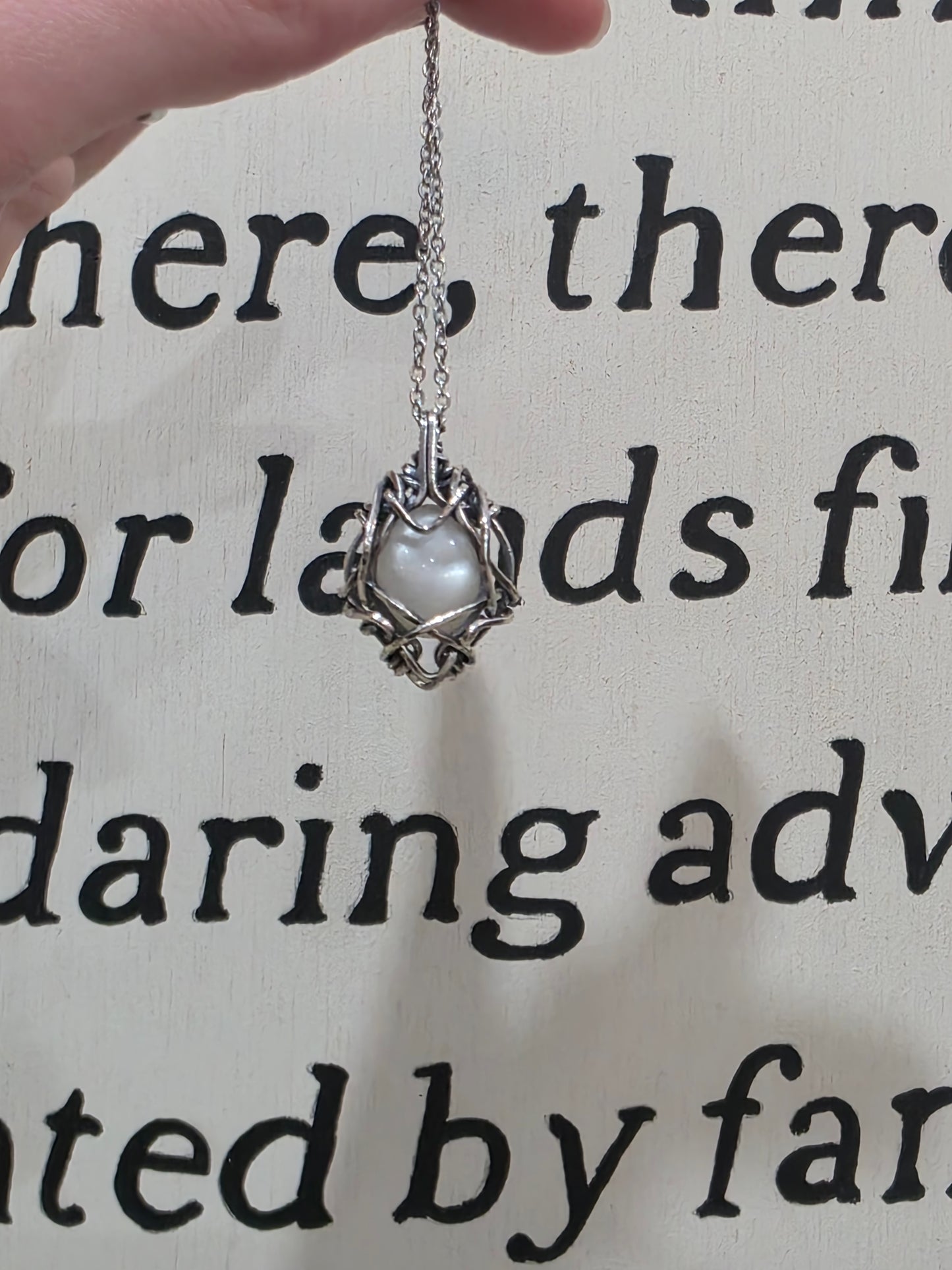 White Moonstone Sterling Silver Wire Wrapped Necklace