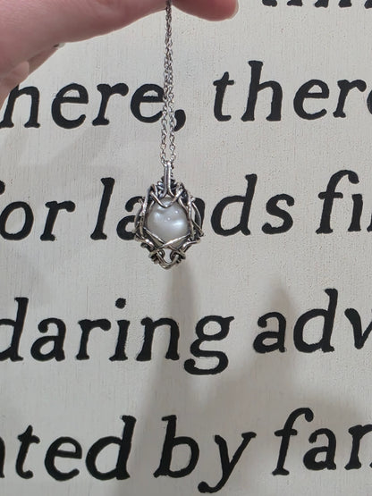 White Moonstone Sterling Silver Wire Wrapped Necklace