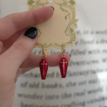 Gold & Red Coffin Earrings