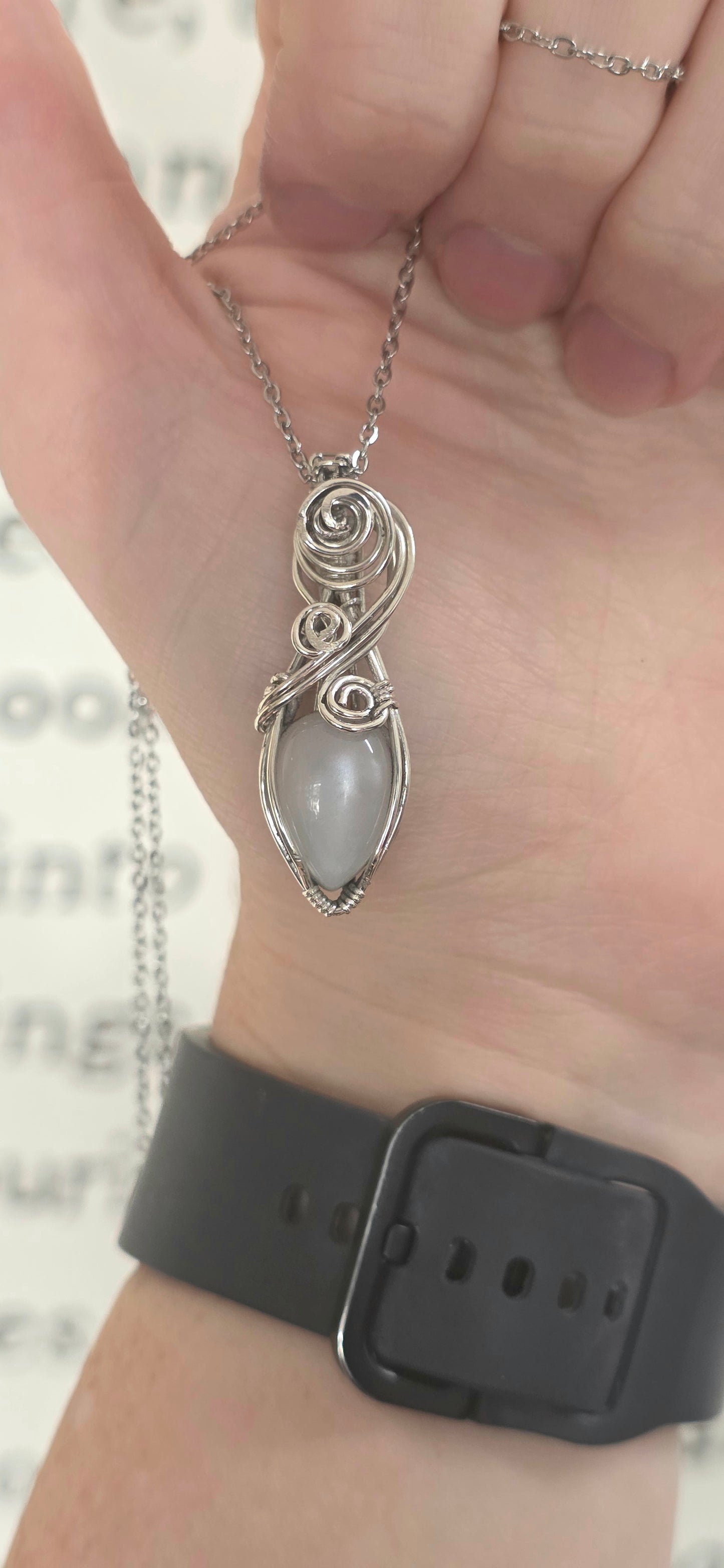 White Moonstone Sterling Silver Wrapped Necklace