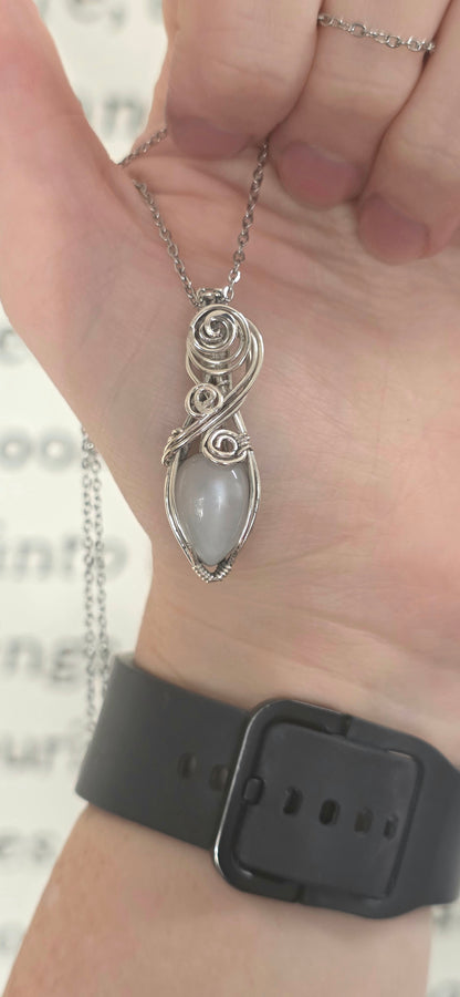 White Moonstone Sterling Silver Wrapped Necklace