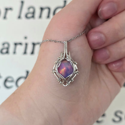 Aura Opal Sterling Silver Wire Wrapped Necklace