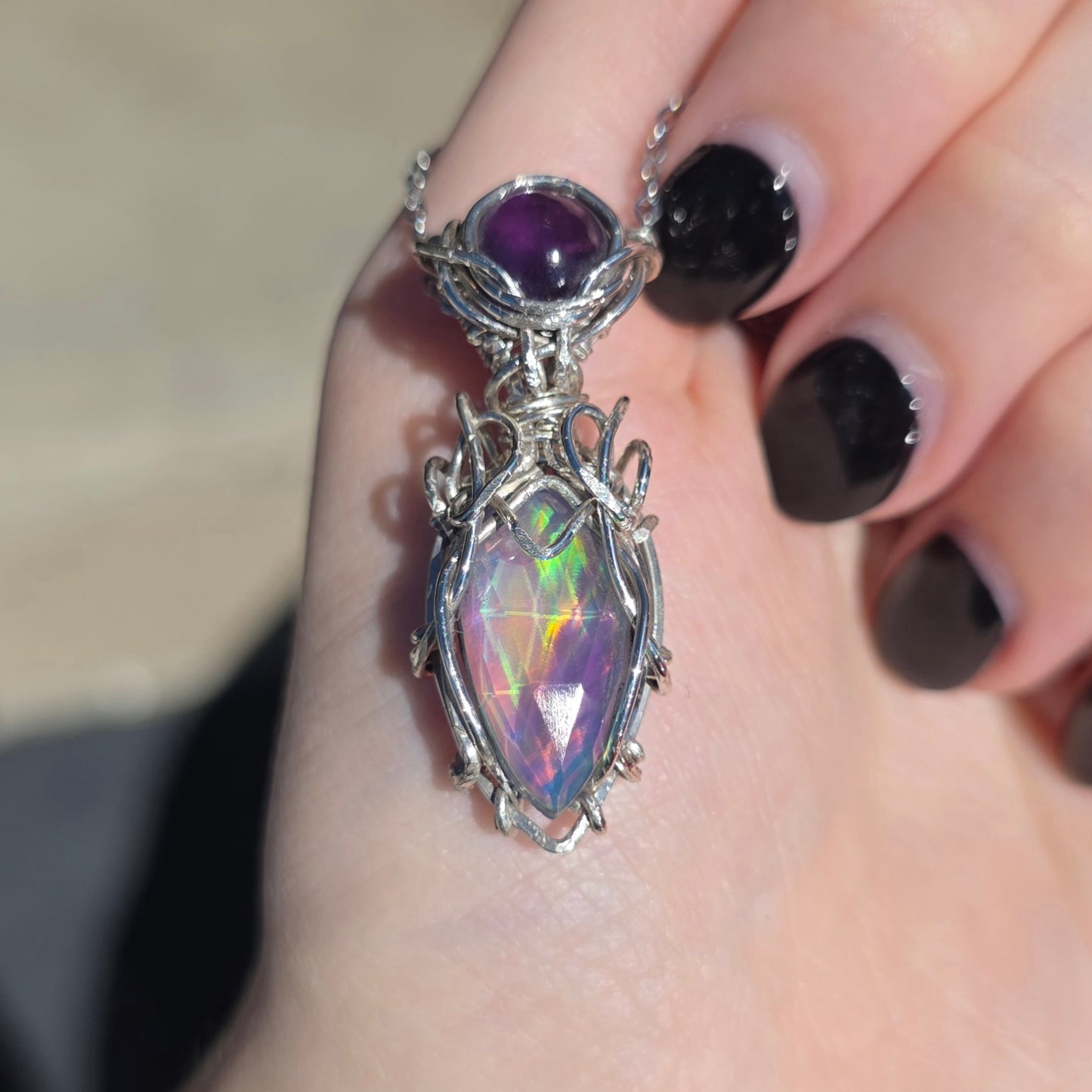 Sterling Silver Aura Opal & Amethyst Necklace