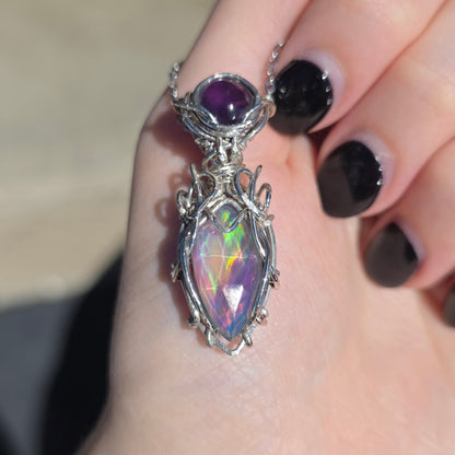 Sterling Silver Aura Opal & Amethyst Necklace