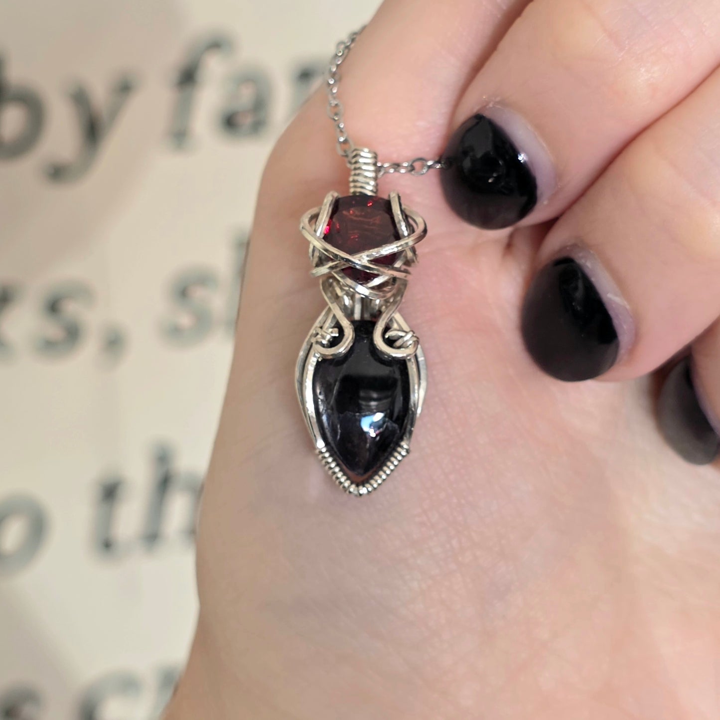 Sterling Silver Black Opal & Garnet Necklace