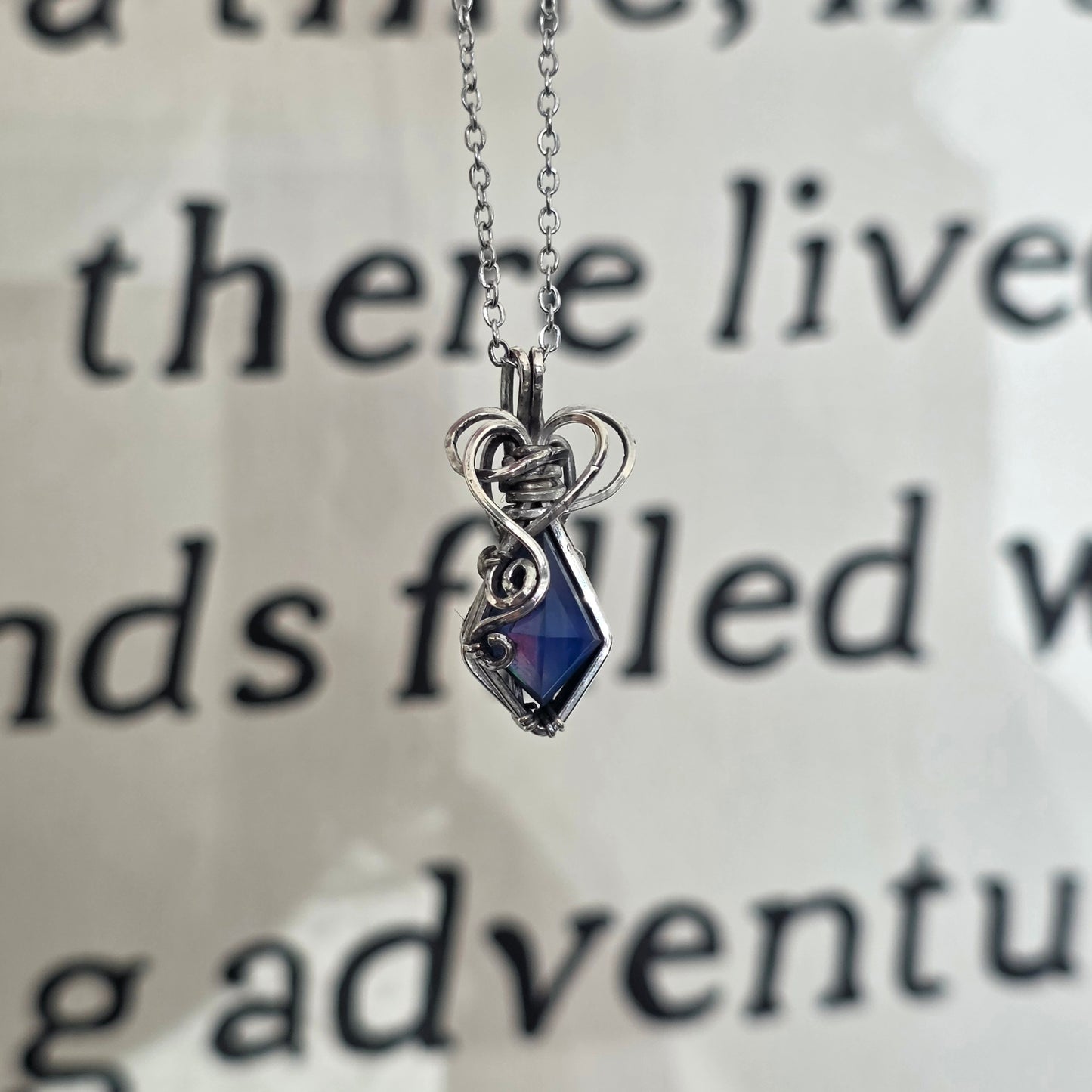 Blue Aura Opal Sterling Silver Necklace