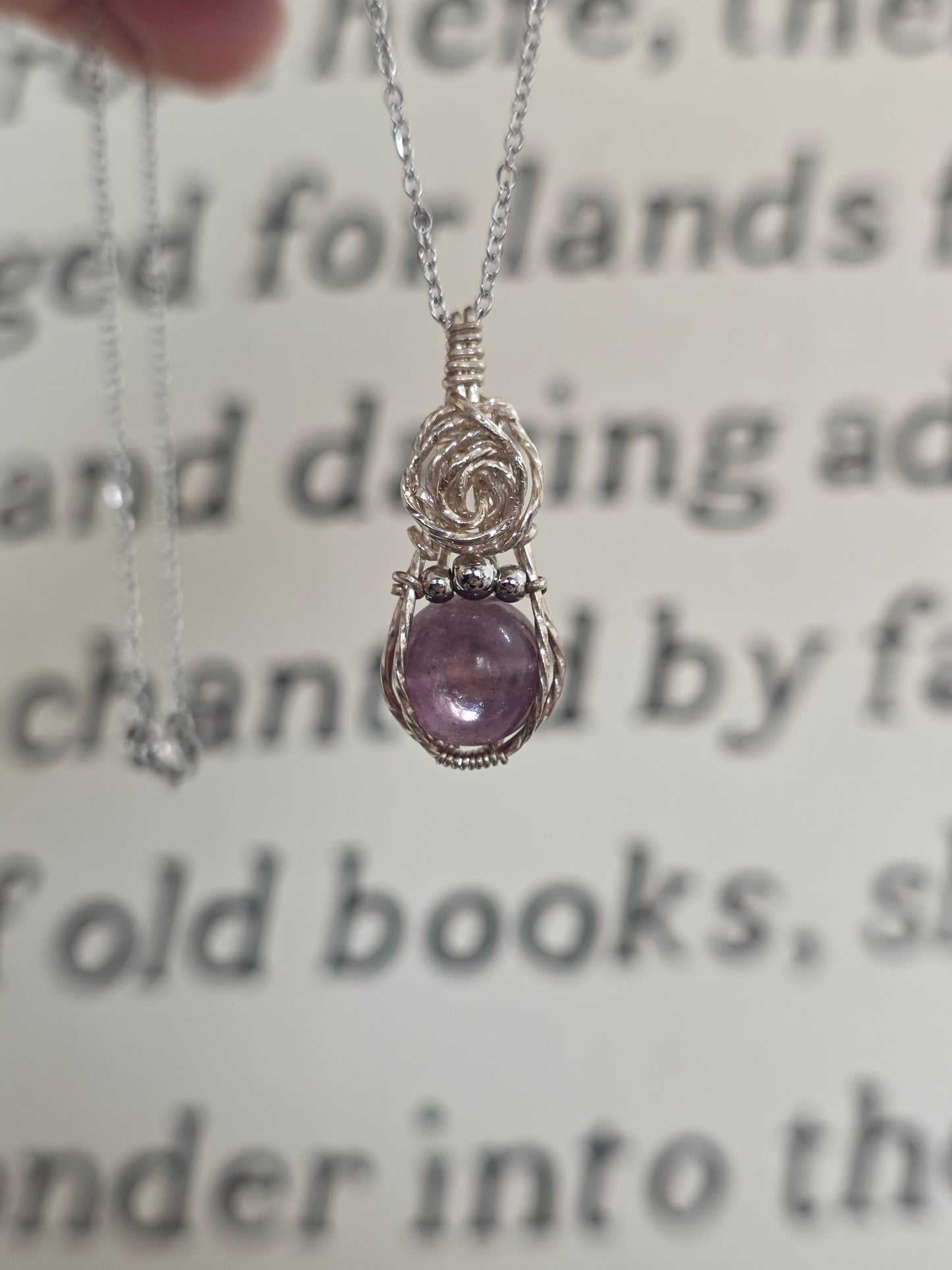 Lepidolite Sterling Silver Wire Wrapped Necklace