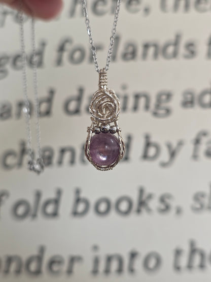 Lepidolite Sterling Silver Wire Wrapped Necklace