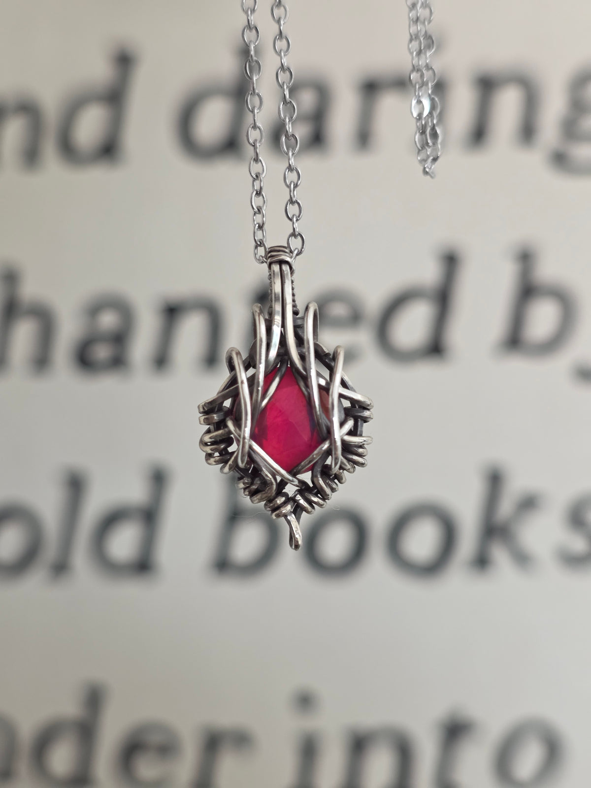 Pink Aura Opal Faceted Sterling Silver Wire Wrapped Necklace