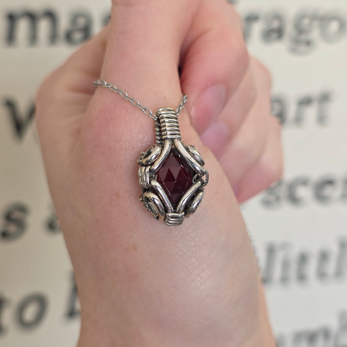 Faceted Garnet Sterling Silver Necklace