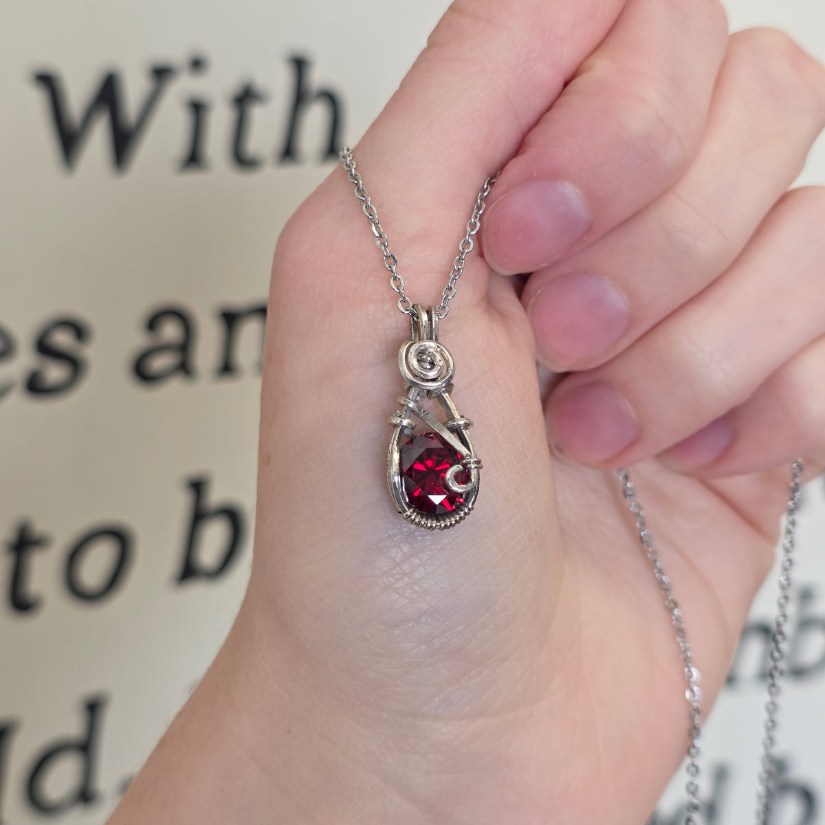 Mini Garnet (Round Diamond Cut) Sterling Silver Necklace