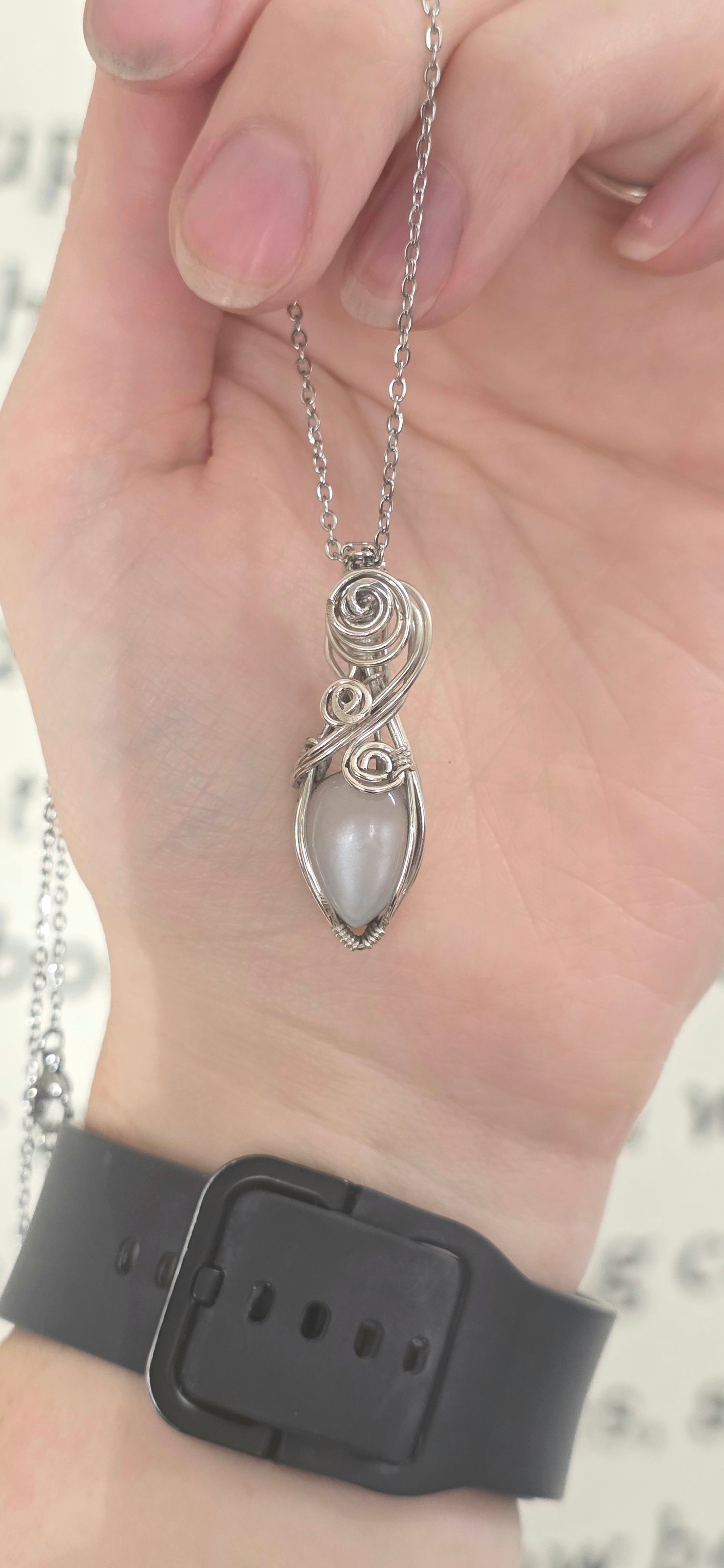 White Moonstone Sterling Silver Wrapped Necklace