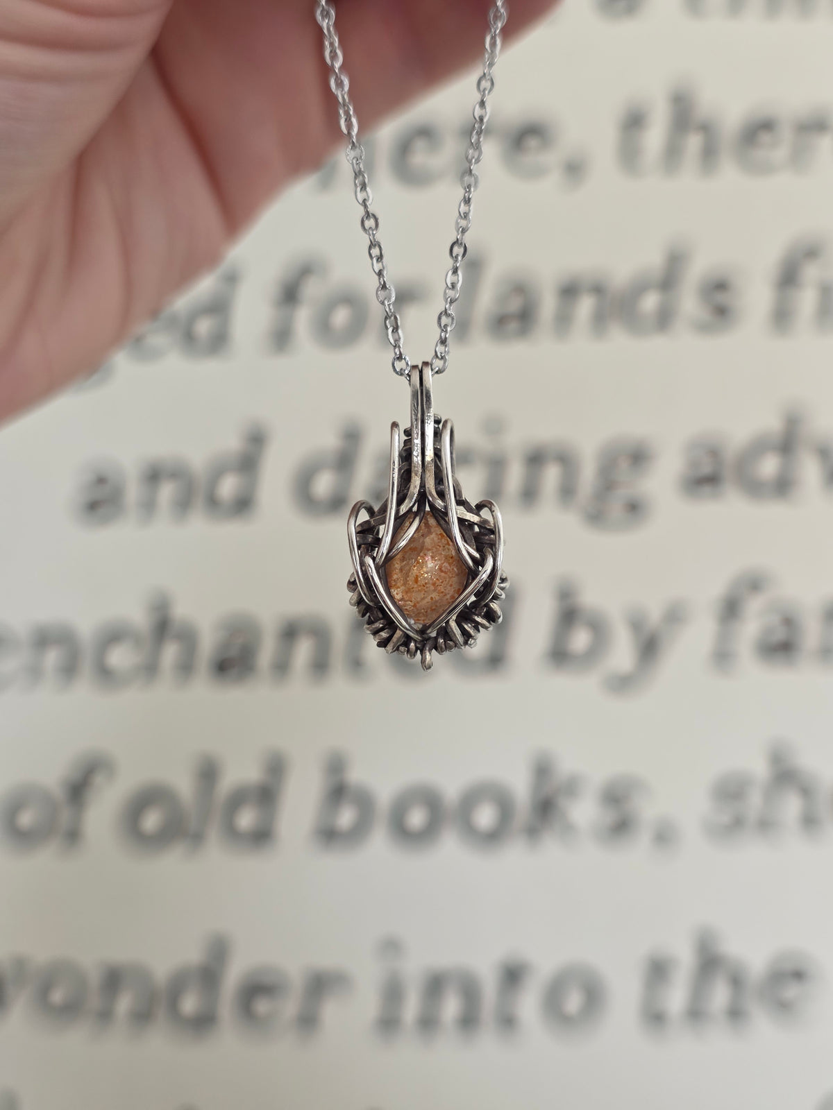 Sunstone Sterling Silver Wire Wrapped Necklace
